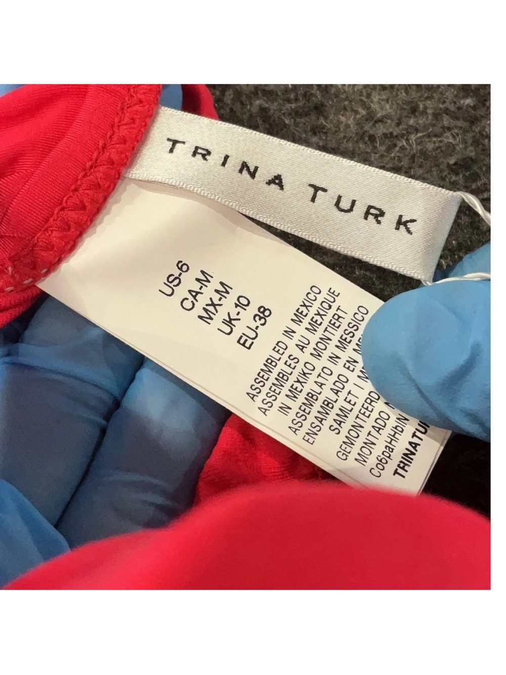 Trina Turk Red Ruffle Sleeve Bandeau Bikini Top Off Shoulder Swim Size 6 NWT - Picture 4 of 6